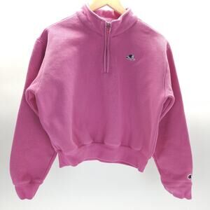 Vtg Y2K Champion Sweatshirt M Pink Mock Collar Zip Organic Cotton 90s Athletic